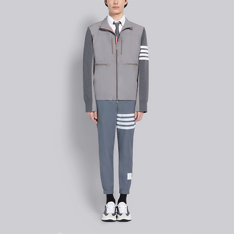 Purchase THOM BROWNE 灰色條紋羊毛尼龍飛行外套 MKJ060A-00014-055