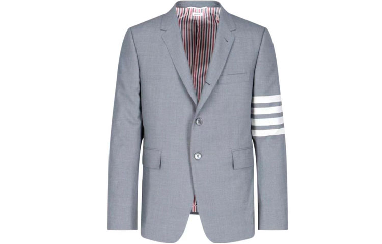 THOM BROWNE Grey Wool Blazer with Four Stripes - Fall Collection MJC001A-06146-035