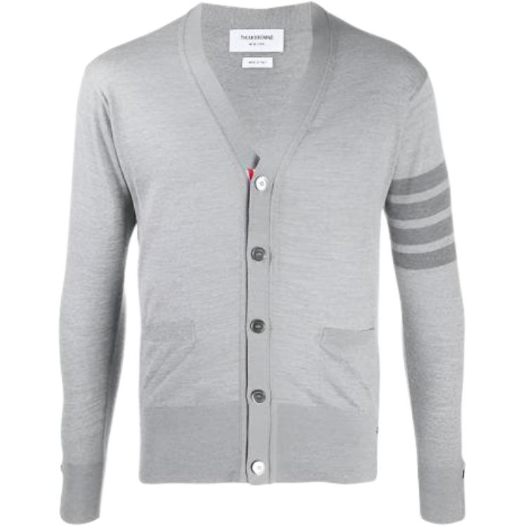 Thom Browne Grey Wool Cardigan Sweater Classic 4-Bar SS21 MKC002B-00014-055