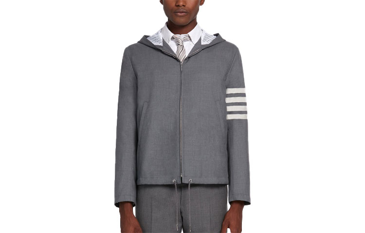 Thom Browne Grey Wool Jacket with Four Stripes Hoodie MJO136A-06146-035