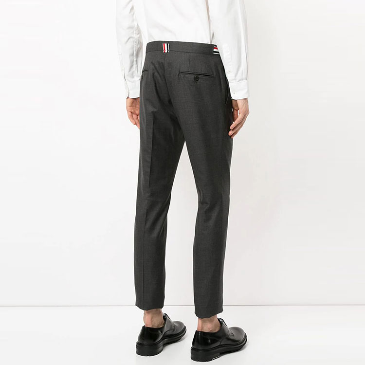 Shop Thom Browne Celana Kasual Abu-abu Wool Straight-Leg Cropped Pria. MTC159A-00626-025