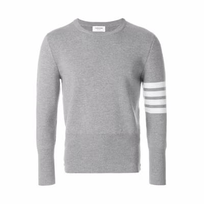 Thom Browne Grey Wool Sweater with Classic Stripe Armband. MKA189A-00014-055