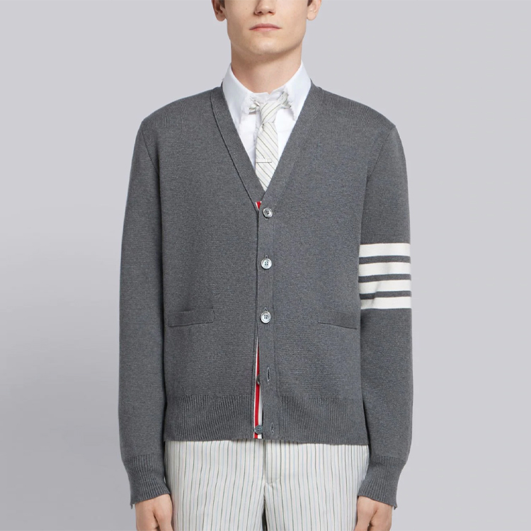 Thom Browne Ivy Boy Gray Striped Cotton Knit Cardigan Men’s Sweater MKC171A-00219-035 圖 4
