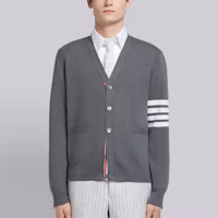 Shop Thom Browne Ivy Boy Gray Striped Cotton Knit Cardigan Men’s Sweater MKC171A-00219-035