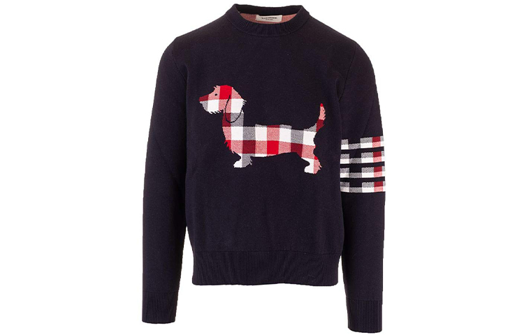 THOM BROWNE Jacquard Stripe Hector Cartoon Sweatshirt Navy Blue MKA303A-00219-415