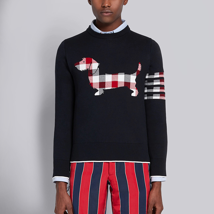 Shop トムブラウン ジャカードストライプ ヘクターカートゥーン スウェットシャツ ネイビー MKA303A-00219-415