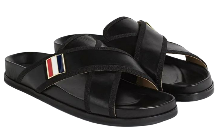 Lookbook Sandal Selop Kulit Thom Browne Jari Kaki 'Hitam' MFL093A05584001
