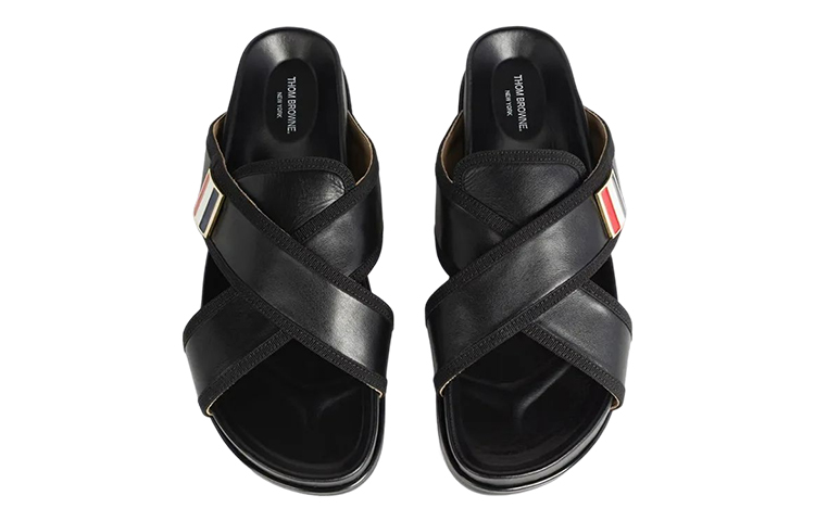 Shop Sandal Selop Kulit Thom Browne Jari Kaki 'Hitam' MFL093A05584001