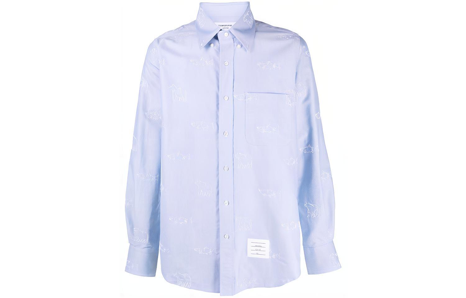 Order THOM BROWNE Kemeja Lengan Panjang Biru Muda Motif Hewan MWL272E-07606-480