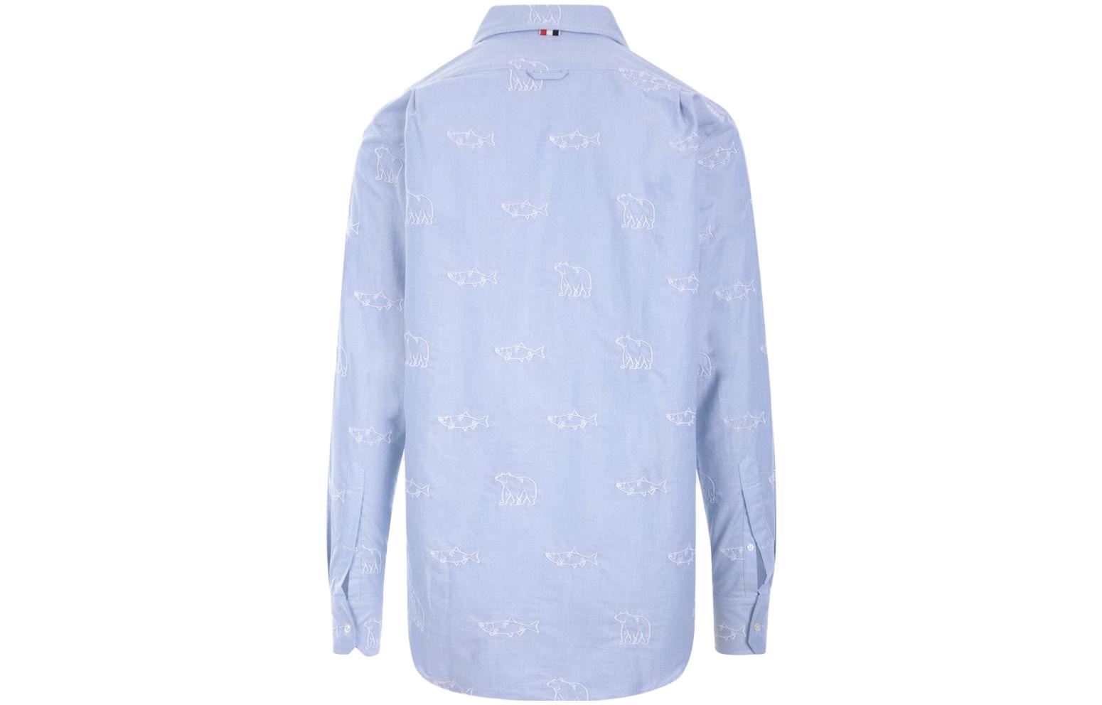 Lookbook THOM BROWNE Kemeja Lengan Panjang Biru Muda Motif Hewan MWL272E-07606-480