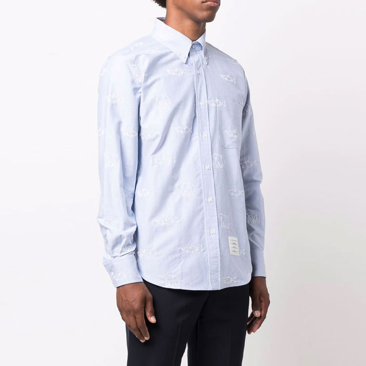 Purchase THOM BROWNE Kemeja Lengan Panjang Biru Muda Motif Hewan MWL272E-07606-480