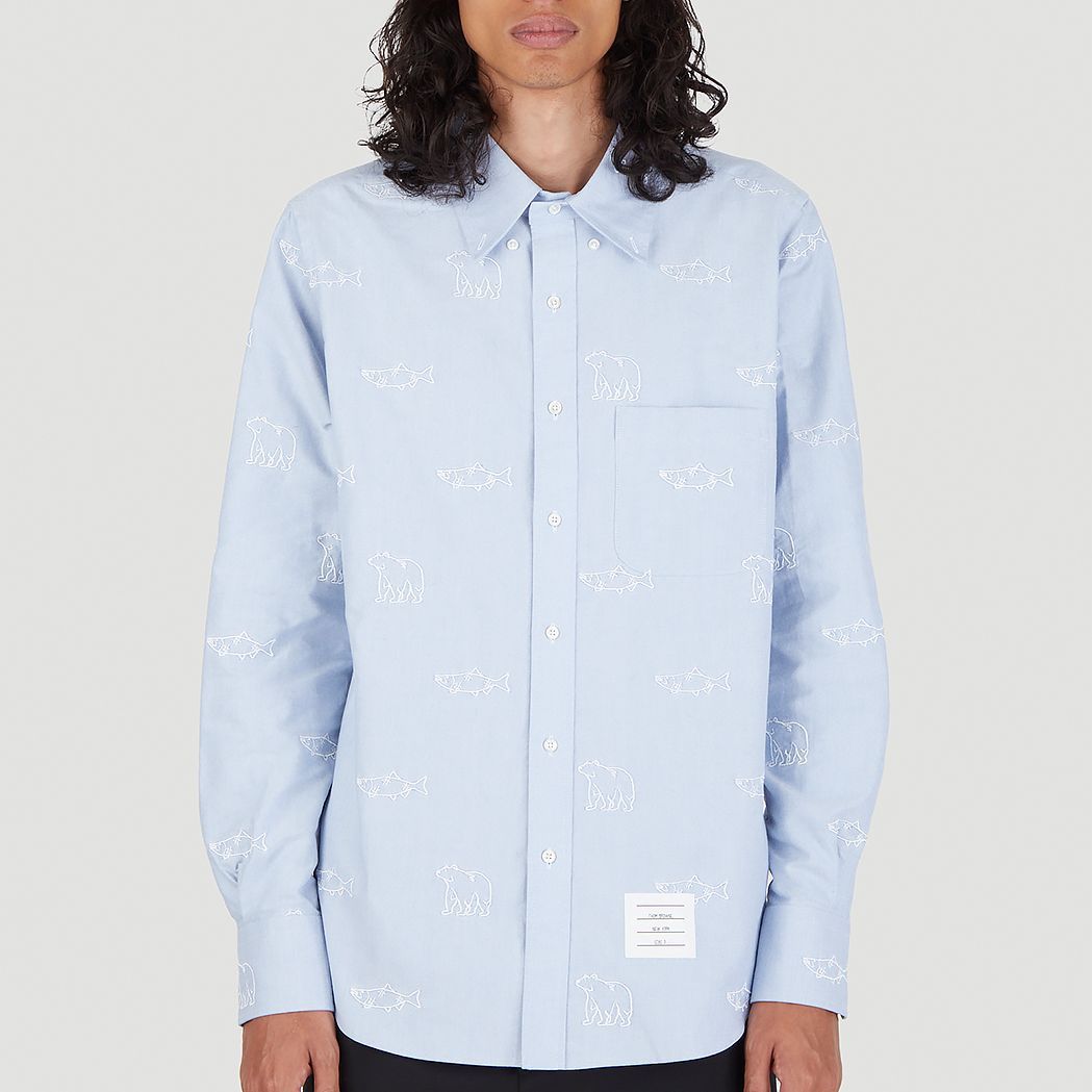 Sizing THOM BROWNE Kemeja Lengan Panjang Biru Muda Motif Hewan MWL272E-07606-480
