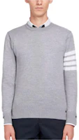 Thom Browne Light Gray Wool Sweater with Four-Stripe Sleeve MKA002A-00014-058 Thom Browne Light Gray Wool Sweater with Four-Stripe Sleeve MKA002A-00014-058