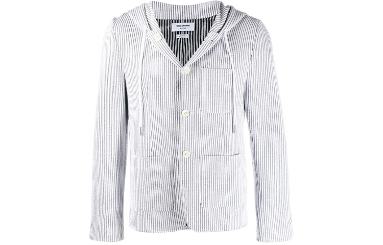 Thom Browne Light Grey Logo Stripe Hoodie Suit Jacket MJT206A-01732-055
