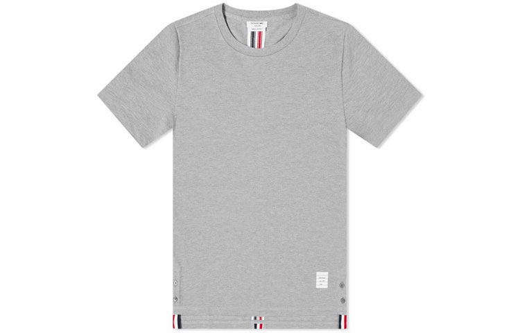 Thom Browne Light Grey Striped Cotton Crewneck T-shirt - Summer Collection MJS056A-00050-055
