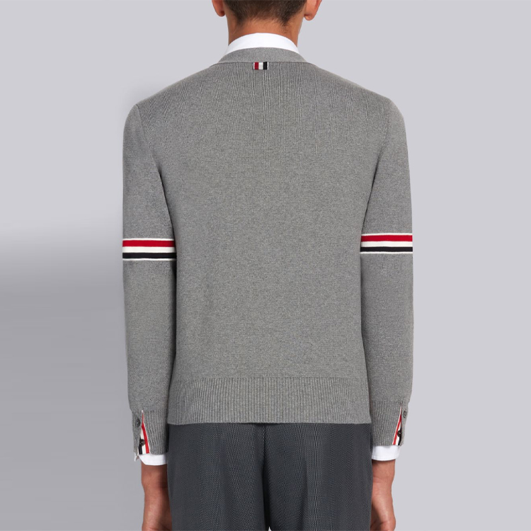 Thom Browne Light Grey V-Neck Striped Knit Cotton Sweater MKC310A-Y3007-055 圖 4