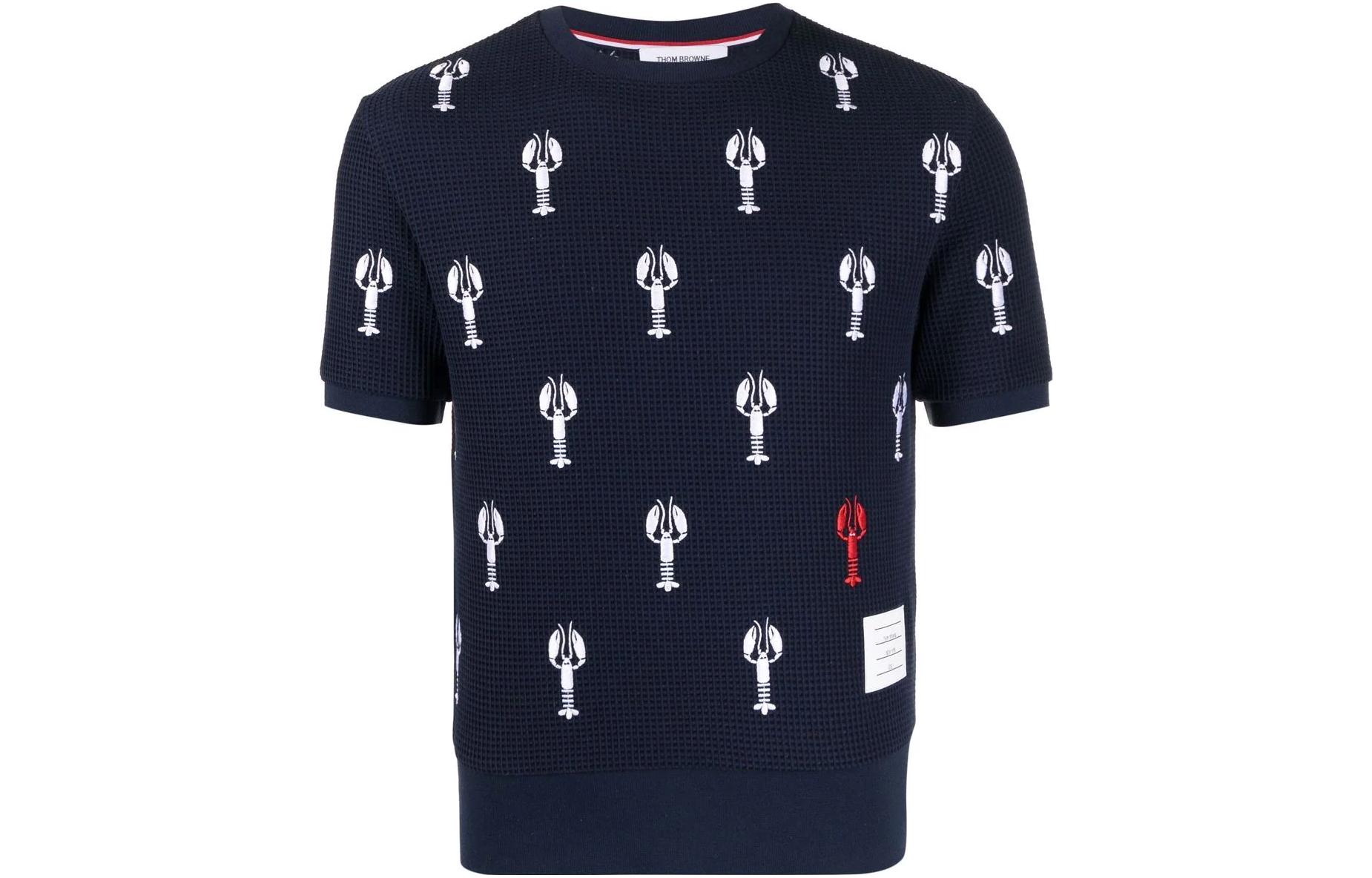 Thom Browne Lobster Embroidery Waffle Knit Crewneck T-Shirt Navy Blue (). MJS185-EE004-2415 圖 2