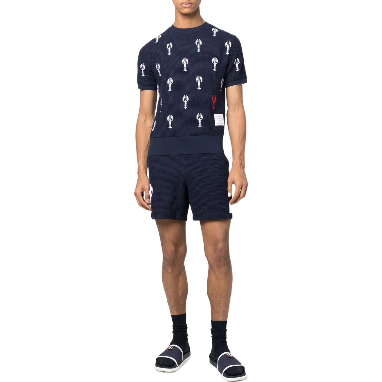 Thom Browne Lobster Embroidery Waffle Knit Crewneck T-Shirt Navy Blue (). MJS185-EE004-2415 圖 3