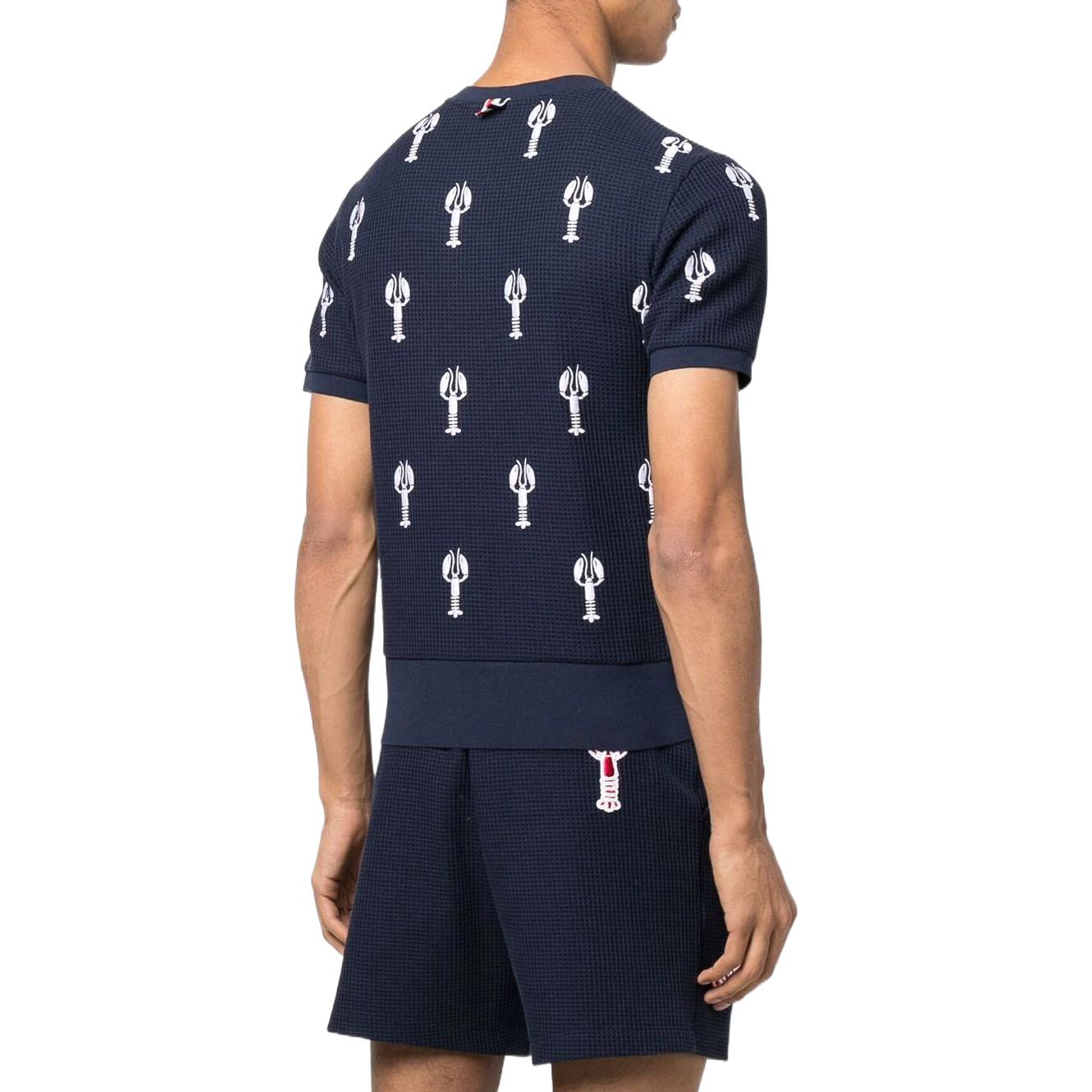 Thom Browne Lobster Embroidery Waffle Knit Crewneck T-Shirt Navy Blue (). MJS185-EE004-2415 圖 4