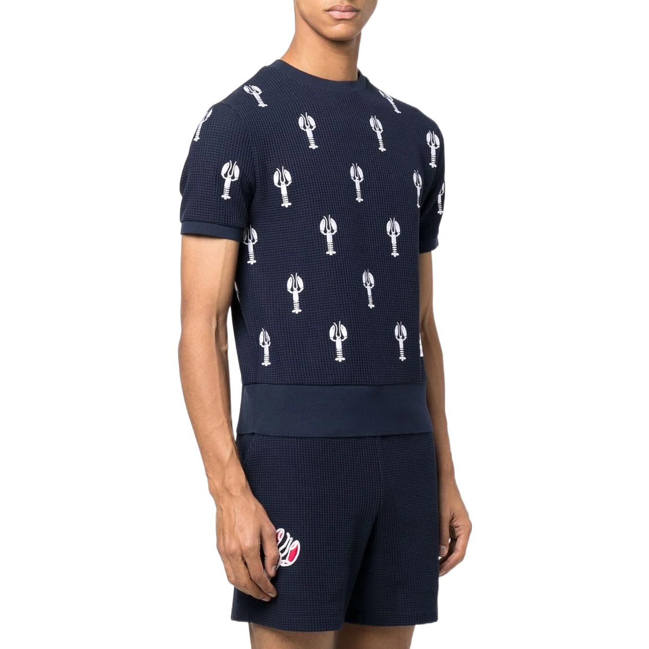 Thom Browne Lobster Embroidery Waffle Knit Crewneck T-Shirt Navy Blue (). MJS185-EE004-2415 圖 5