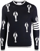 THOM BROWNE Lobster Pattern Crewneck Wool Sweater FW22 Blue MKA417A-Y1014-415 THOM BROWNE Lobster Pattern Crewneck Wool Sweater FW22 Blue MKA417A-Y1014-415