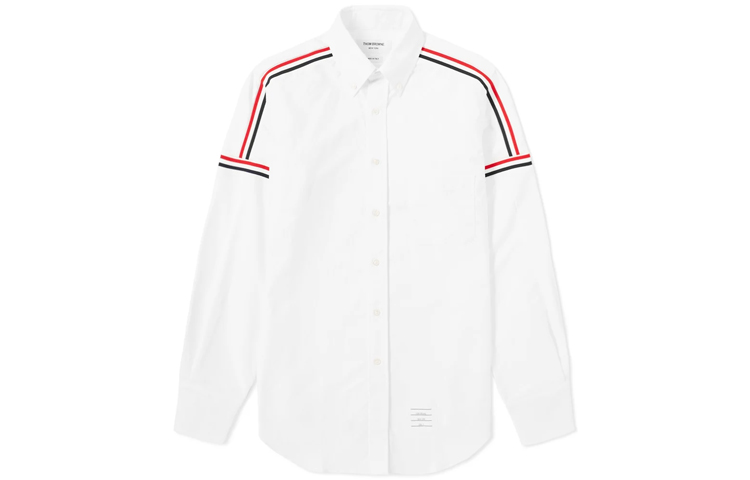 Order 톰 브라운 남성용 화이트 긴팔 폴로 셔츠 봄/가을 백투스쿨 MWL270A-00139-100