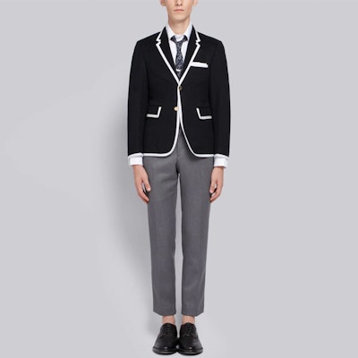 Thom Browne Polo Lengan Panjang Putih Pria Musim Semi/Gugur Back to School MWL270A-00139-100 Lookbook Thom Browne Polo Lengan Panjang Putih Pria Musim Semi/Gugur Back to School MWL270A-00139-100