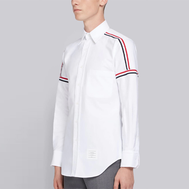 Sizing 톰 브라운 남성용 화이트 긴팔 폴로 셔츠 봄/가을 백투스쿨 MWL270A-00139-100