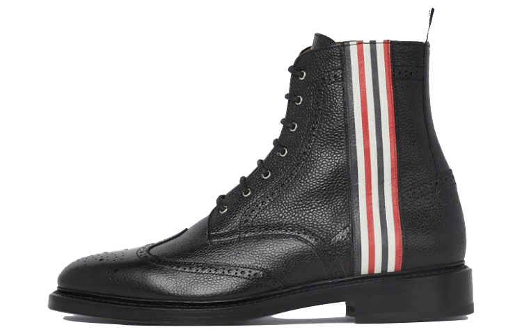 Thom Browne Longwing Brogue Boots 'Embossed Four-Bar Stripe - Black' MFB155B00198001