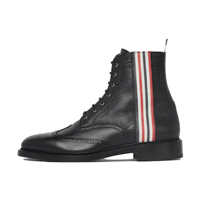 Thom Browne Longwing Brogue Boots 'Embossed Four-Bar Stripe - Black'