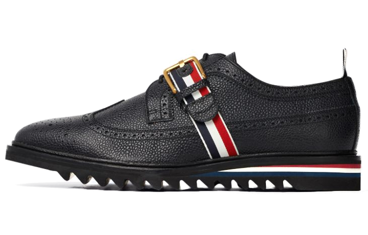 Buy THOM BROWNE 編織帶長翅布洛克鞋 黑色