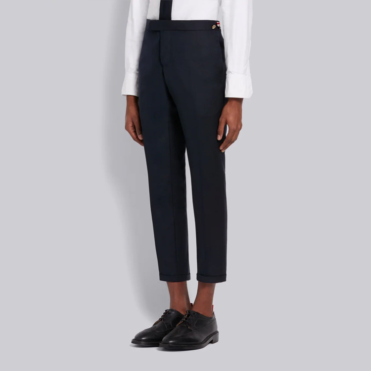 Purchase Thom Browne 低腰羊毛长裤 海军蓝 MTC159A-00626-415