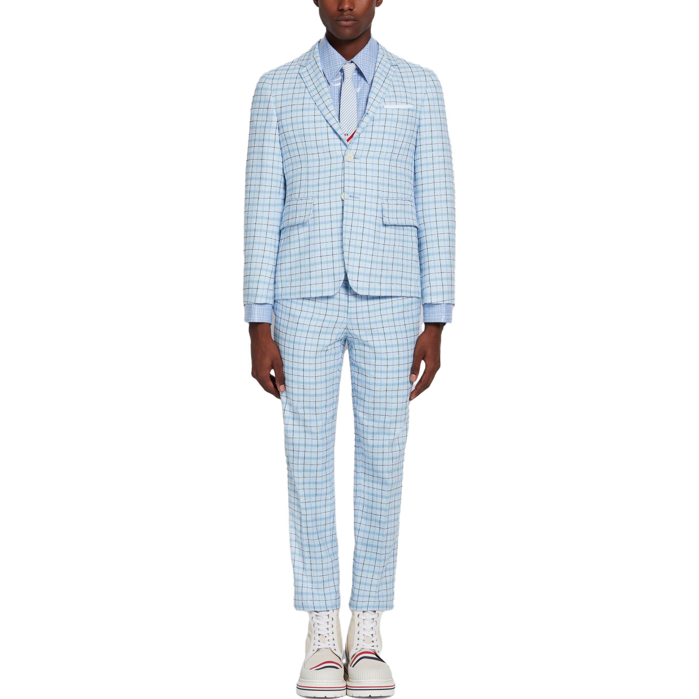 Lookbook Thom Browne 男士休闲直筒粗花呢裤 浅蓝色. MTU187A-07683-480