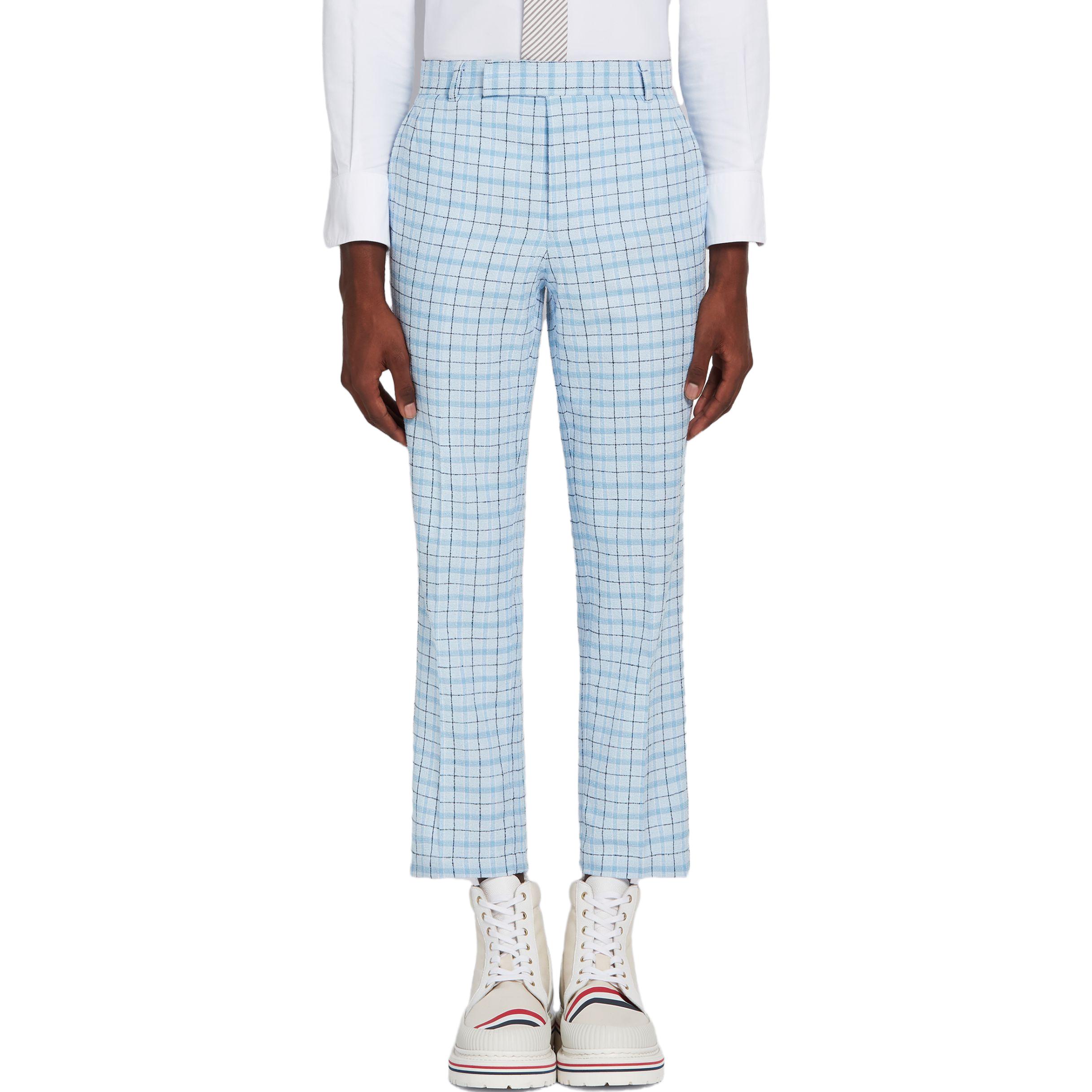 Shop Thom Browne 男士休闲直筒粗花呢裤 浅蓝色. MTU187A-07683-480