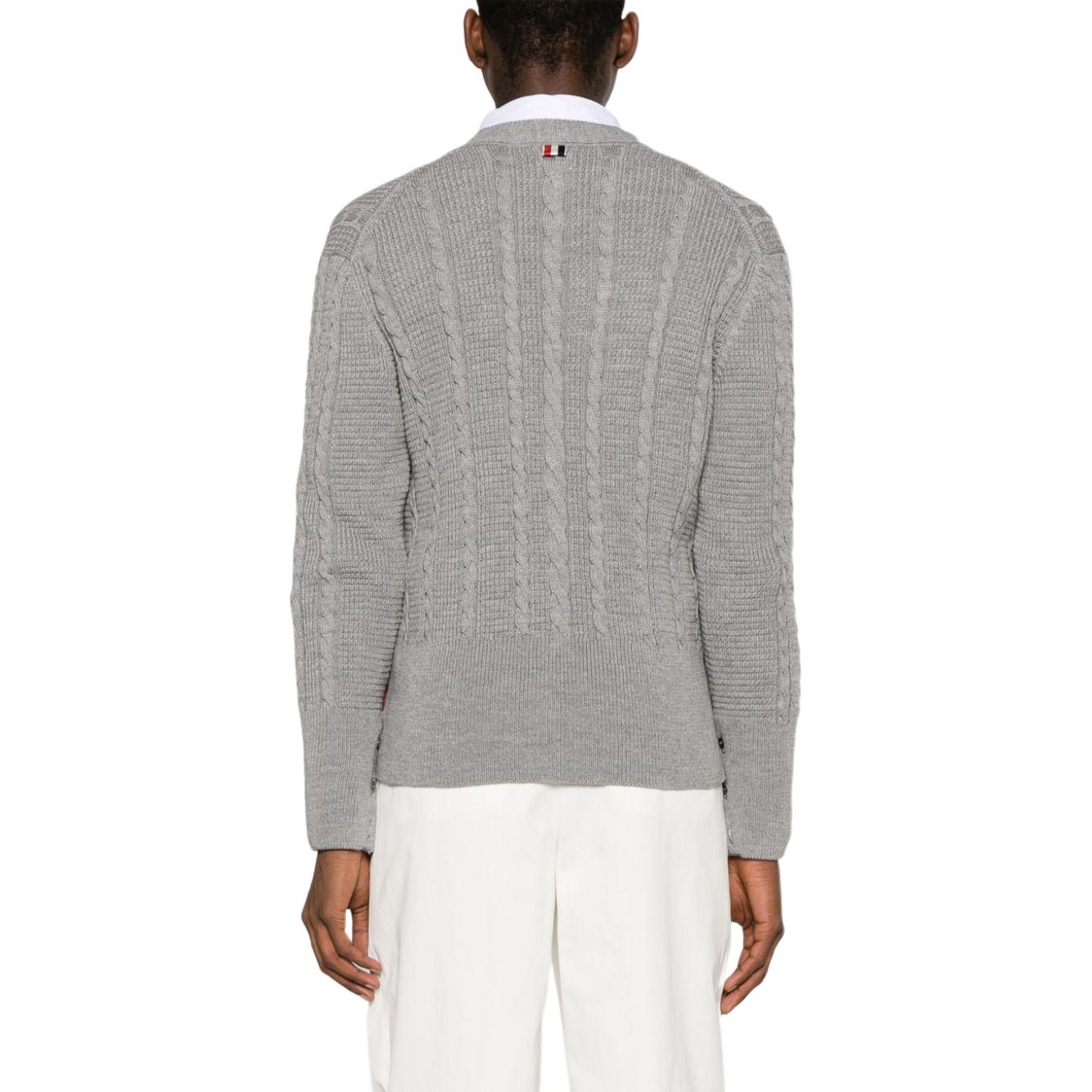 Shop 톰브라운 남성 SS24 라이트그레이 브이넥 슬림핏 버튼업 니트 가디건 MKC513A-Y1024-055