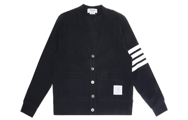 Order Thom Browne Mens Cotton Navy V-Neck Sweater, Classic 4-Stripes Ivy Style MJT167A-00535-415