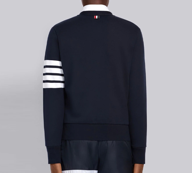Purchase Thom Browne Mens Cotton Navy V-Neck Sweater, Classic 4-Stripes Ivy Style MJT167A-00535-415