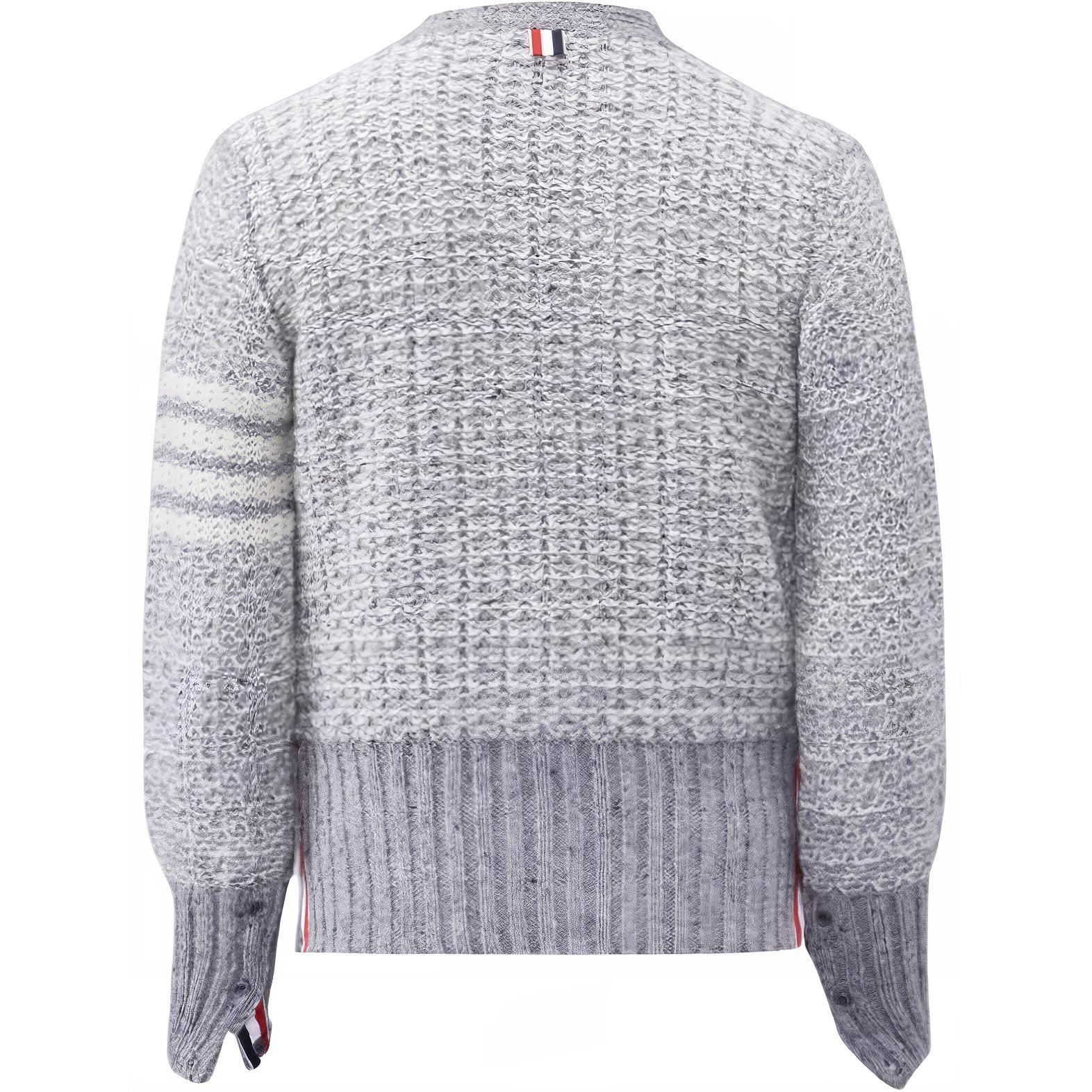 Thom Browne Mohair Tweed 4-Bar V-Neck Cardigan Men’s Light Grey Sweater. MKC510A-Y1506-055