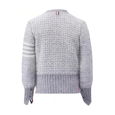 Thom Browne Mohair Tweed 4-Bar V-Neck Cardigan Men’s Light Grey Sweater. MKC510A-Y1506-055