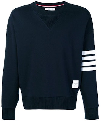 Thom Browne Navy 4-Bar Striped Crewneck Sweatshirt Pria Navy MJT158A-00535-415 Order Thom Browne Navy 4-Bar Striped Crewneck Sweatshirt Pria Navy MJT158A-00535-415