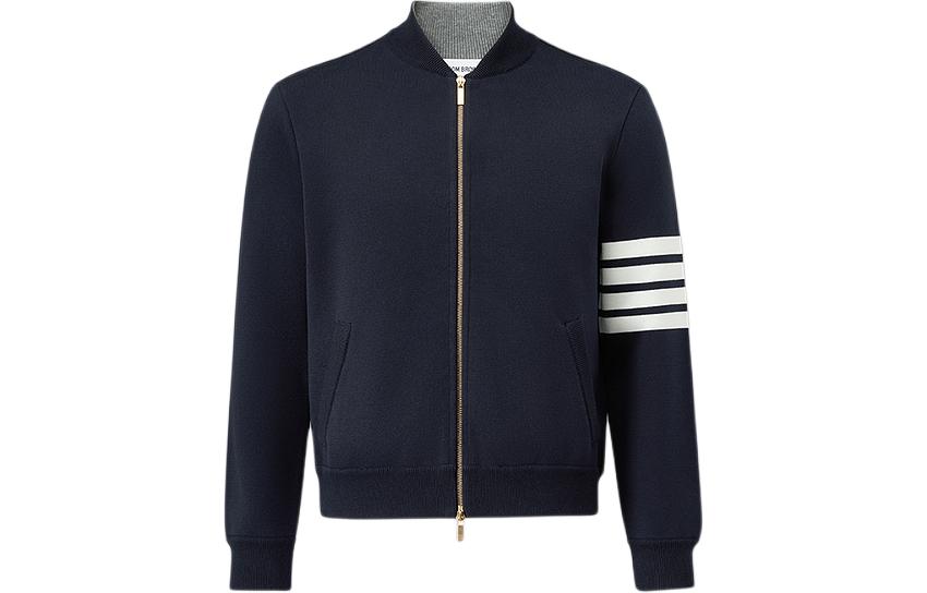 Thom Browne Navy Blue 4-Bar Stripe Knitted Cardigan Zip Jacket MKJ117E-Y3004-415
