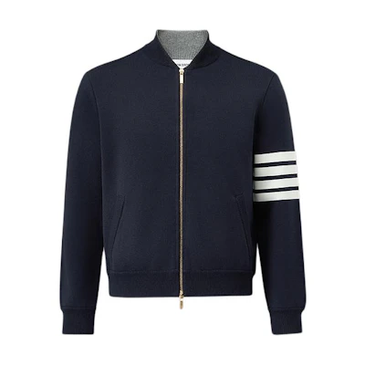 Thom Browne Navy Blue 4-Bar Stripe Knitted Cardigan Zip Jacket MKJ117E-Y3004-415