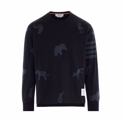 Thom Browne Navy Blue Casual Striped Crewneck Long Sleeve T-Shirt MJS129A-06925-415