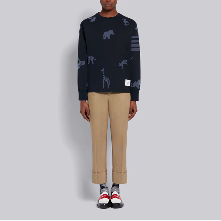 Shop 톰브라운 네이비 스트라이프 크루넥 긴팔 티셔츠 MJS129A-06925-415