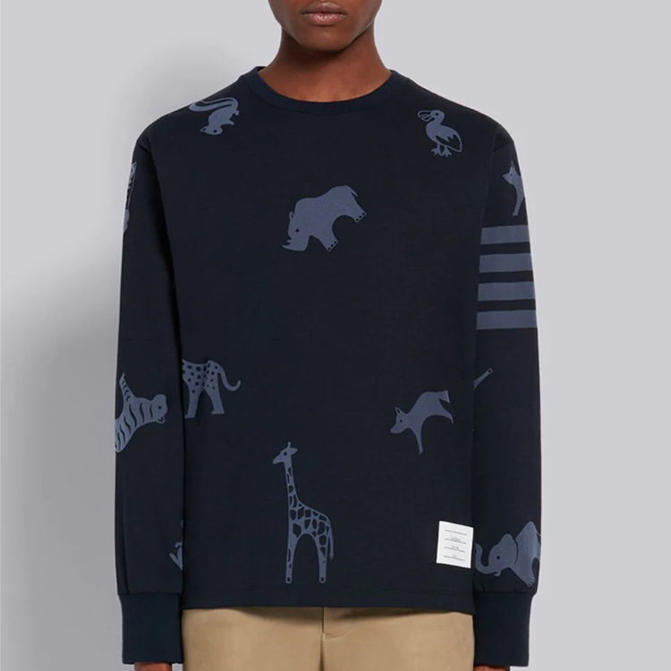 Purchase 톰브라운 네이비 스트라이프 크루넥 긴팔 티셔츠 MJS129A-06925-415