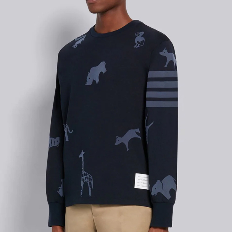 Details for 톰브라운 네이비 스트라이프 크루넥 긴팔 티셔츠 MJS129A-06925-415