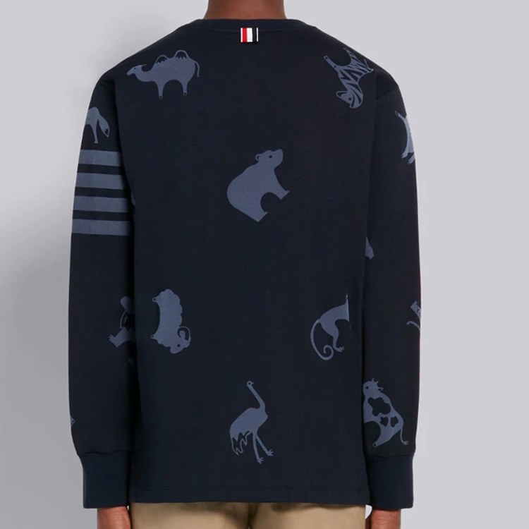 Sizing 톰브라운 네이비 스트라이프 크루넥 긴팔 티셔츠 MJS129A-06925-415