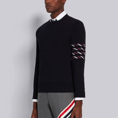 톰 브라운 네이비 블루 크루넥 긴소매 니트 스웨터 풀오버 MKA352A-Y3007-415 Purchase 톰 브라운 네이비 블루 크루넥 긴소매 니트 스웨터 풀오버 MKA352A-Y3007-415