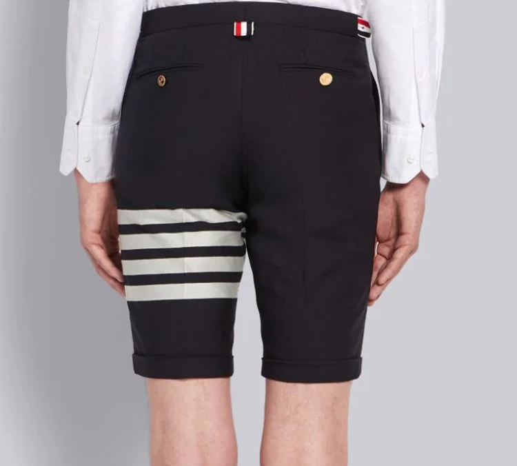 Purchase Thom Browne Pantalones Cortos Casuales de Algodón Azul Marino Cuatro Rayas MTC188A-06146-415