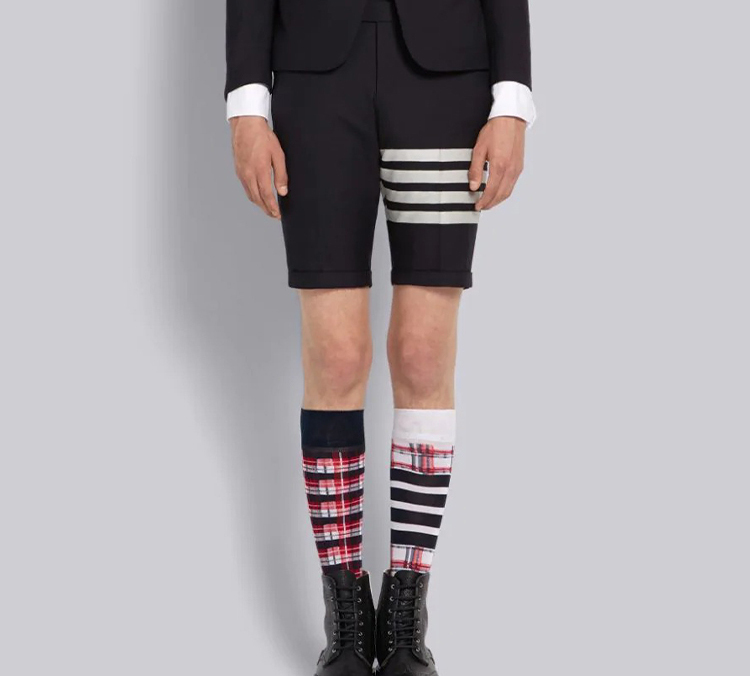 Details for Thom Browne Pantalones Cortos Casuales de Algodón Azul Marino Cuatro Rayas MTC188A-06146-415